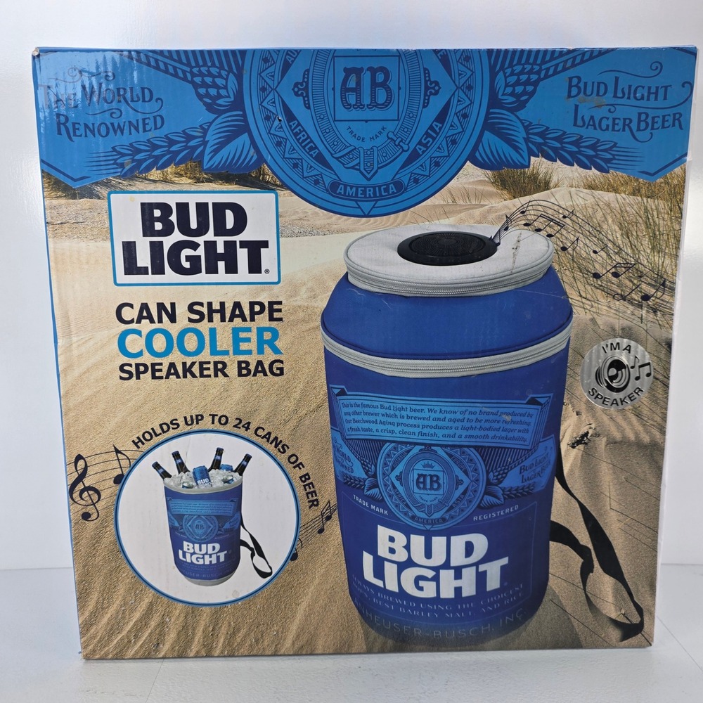 Bud Light Can Shape Cooler Speaker Bag Bluetooth 24 Can Capacity BL-CSC-BLU New
